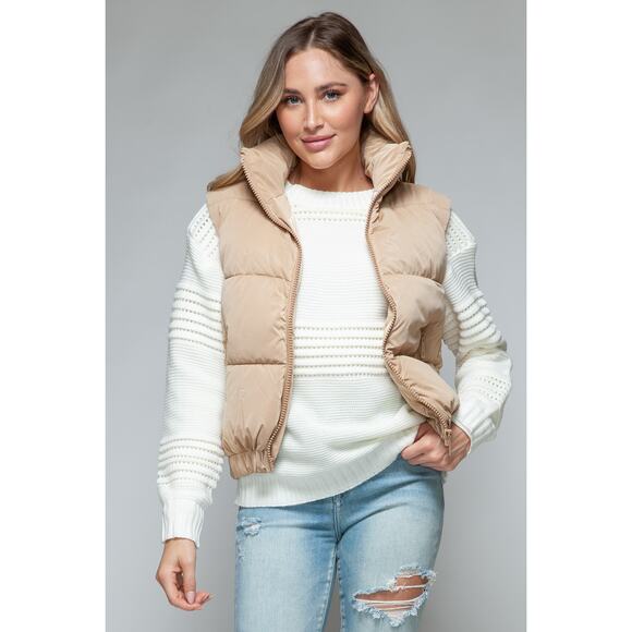 SNOBBISH Iced Coffee Tan Fine Fur Lining Quilted Puffer Vest Full Zip Misses NEW - Picture 8 of 9